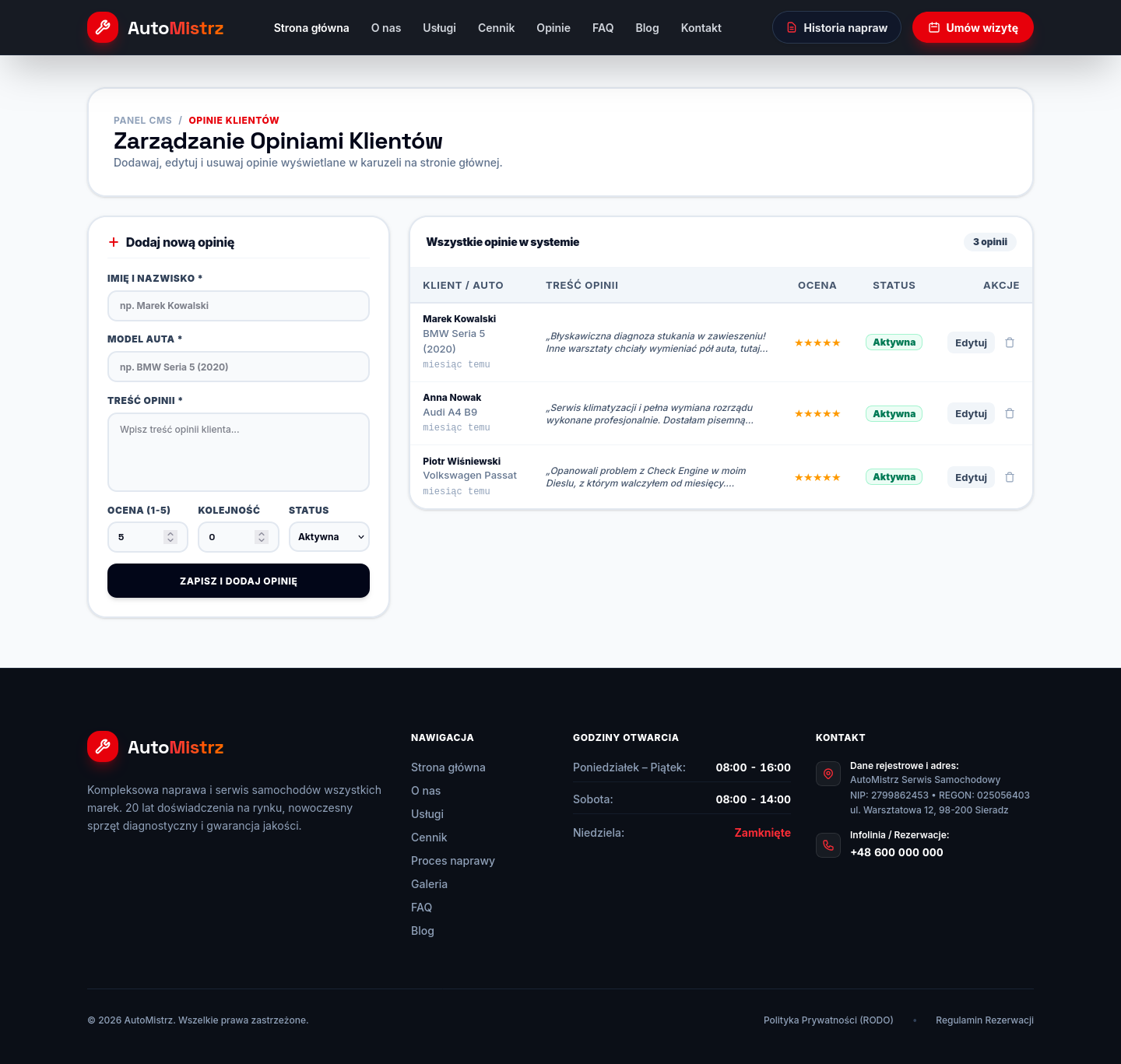 AutoMistrz | Admin Panel Dashboard